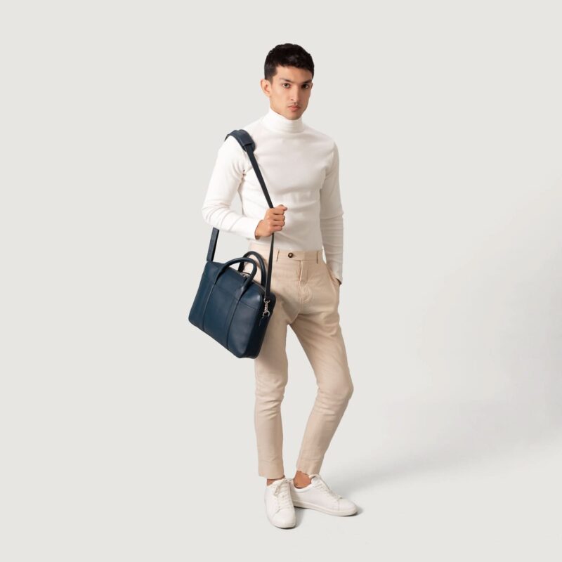 The Captain Midnight Blue Leather Briefcase - Leather Clan