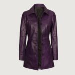 Kandis Womens Purple Leather Car Coat