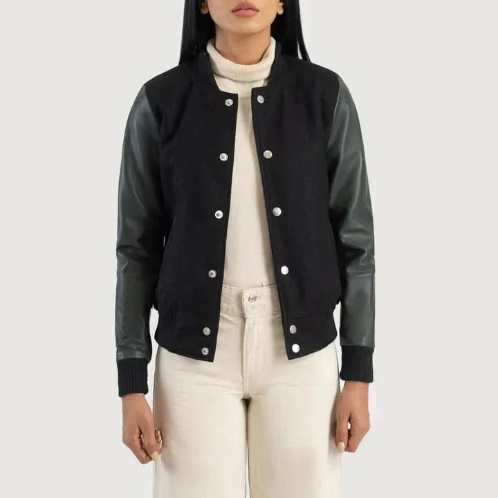 Savant Green & Black Hybrid Varsity Jacket - Leather Clan