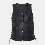Black Lambskin Side Lace Biker Vest
