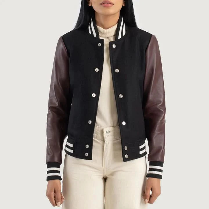 Savant Maroon & Black Hybrid Varsity Jacket - Leather Clan