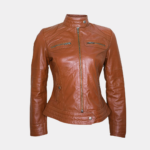 Women Classic Motorcycle Brown Leather Jacket