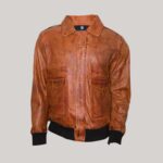 Distressed Bomber Brown Leather Jacket