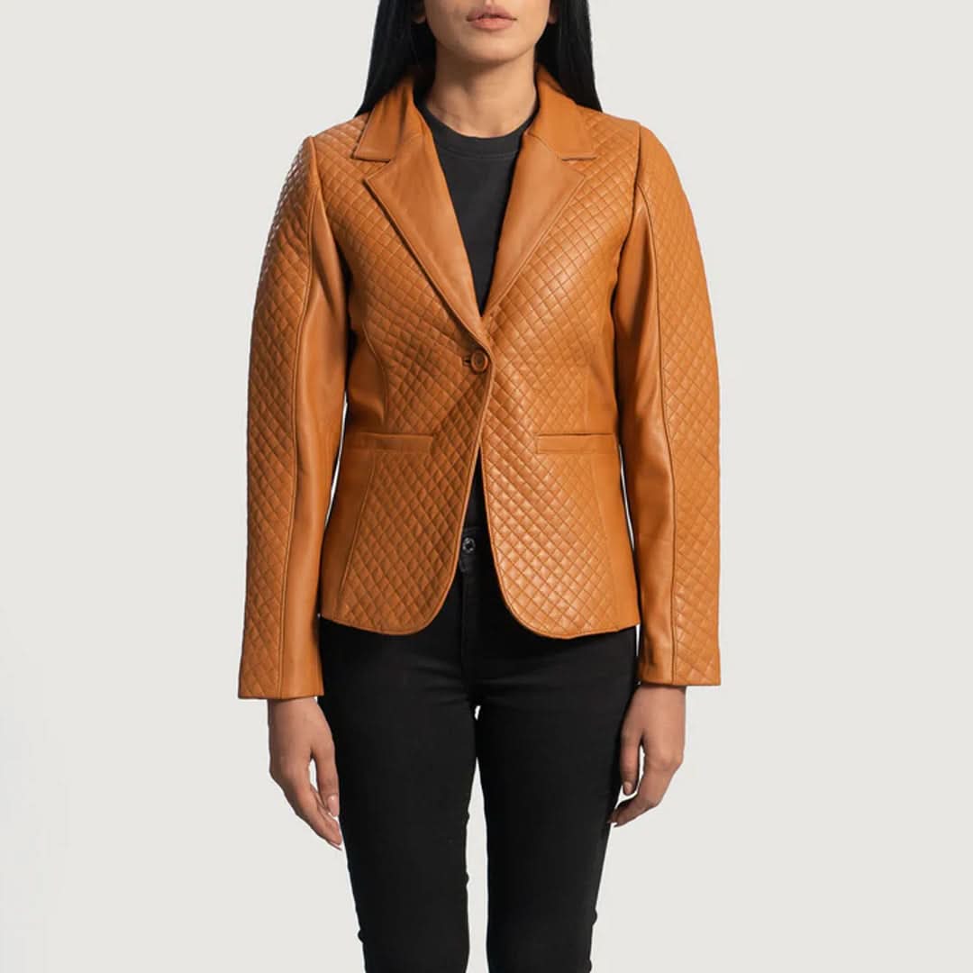 Cora Quilted Brown Leather Blazer