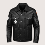 Halloween Black Leather Trucker Jacket