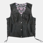 Sugar Skull Lined Black Leather Vest