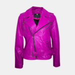 Womens Classy Belted Hot Pink Leather Jacket