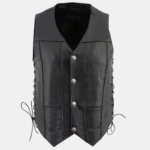 Men's Classic V-Neck Black Motorcycle Leather Vest