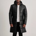 Floyd Black Hooded Leather Puffer Coat