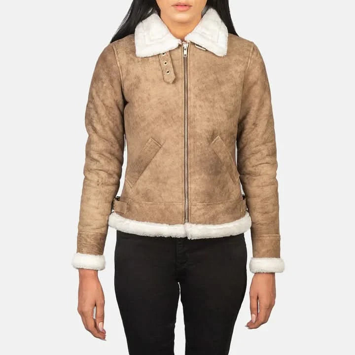 Sherilyn B-3 Distressed Brown Leather Bomber Jacket - Leather Clan