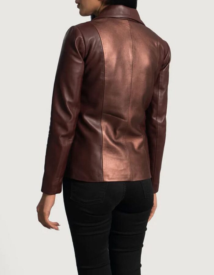 Ruby Metallic Maroon Leather Blazer - Leather Clan