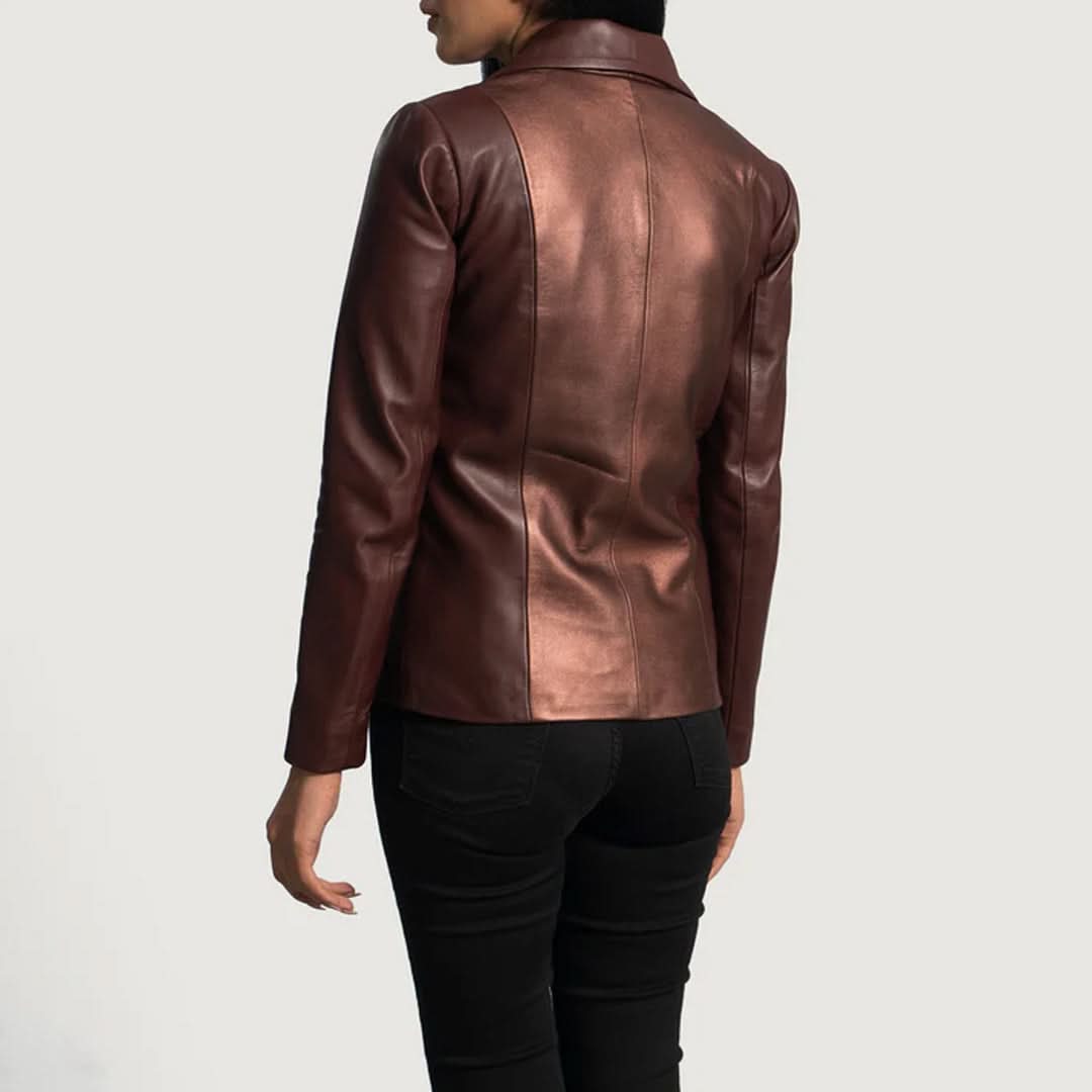 Ruby Metallic Maroon Leather Blazer - Leather Clan