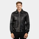 Kingston Men's Black Leather Bomber Jacket