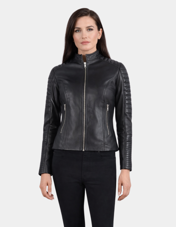Adalyn Quilted Black Leather Biker Jacket - Leather Clan