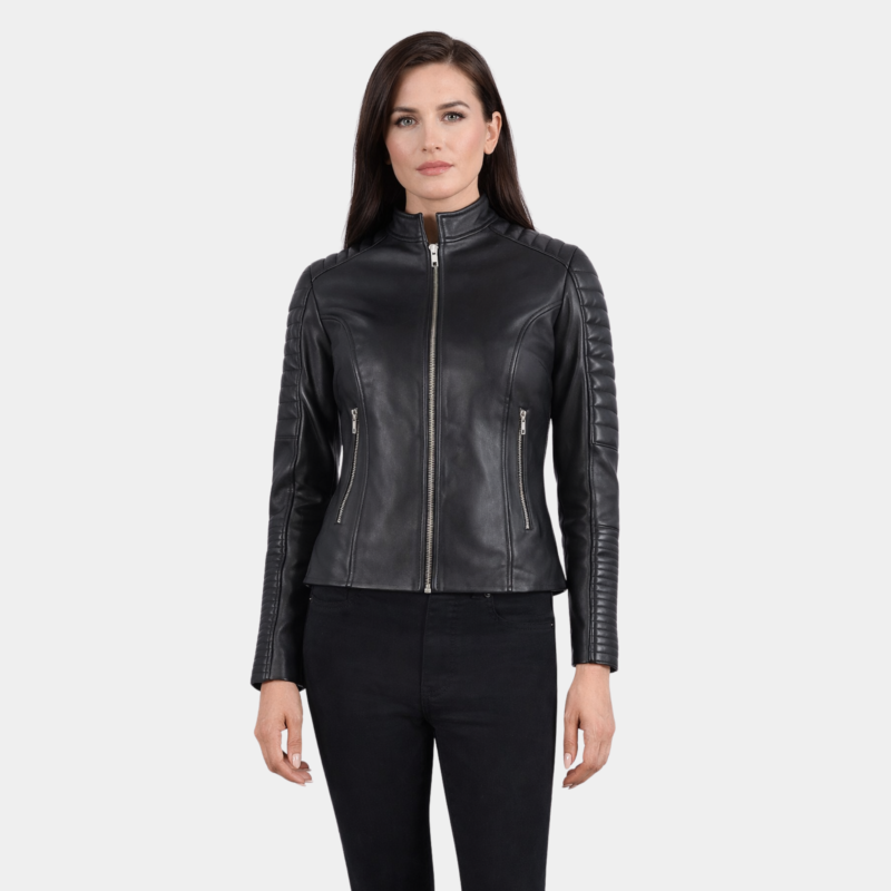 Adalyn Quilted Black Leather Biker Jacket - Leather Clan