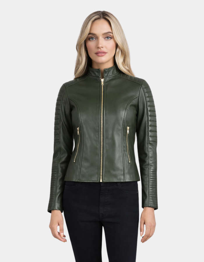 Adalyn Quilted Green Leather Biker Jacket - Leather Clan