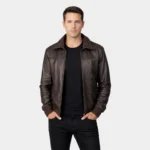 Air Rolf Brown Leather Bomber Jacket