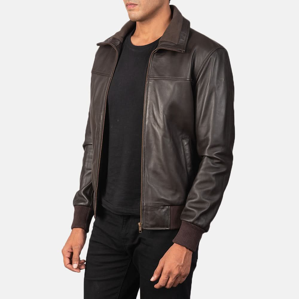 Hudson Men's Brown Leather Bomber Jacket - Image 3