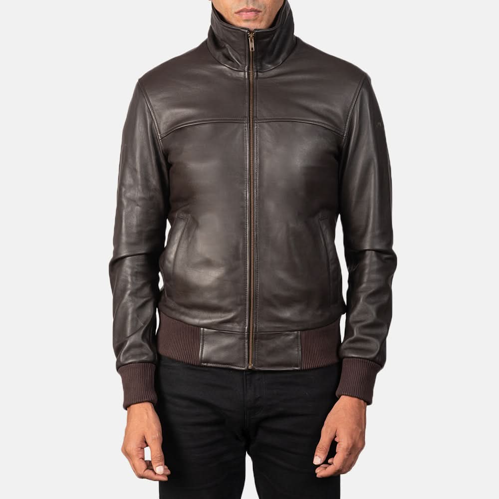 Hudson Men's Brown Leather Bomber Jacket - Image 4
