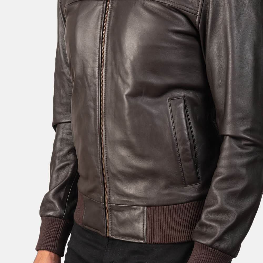 Hudson Men's Brown Leather Bomber Jacket - Image 6