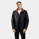 Alfred Black Leather Bomber Jacket