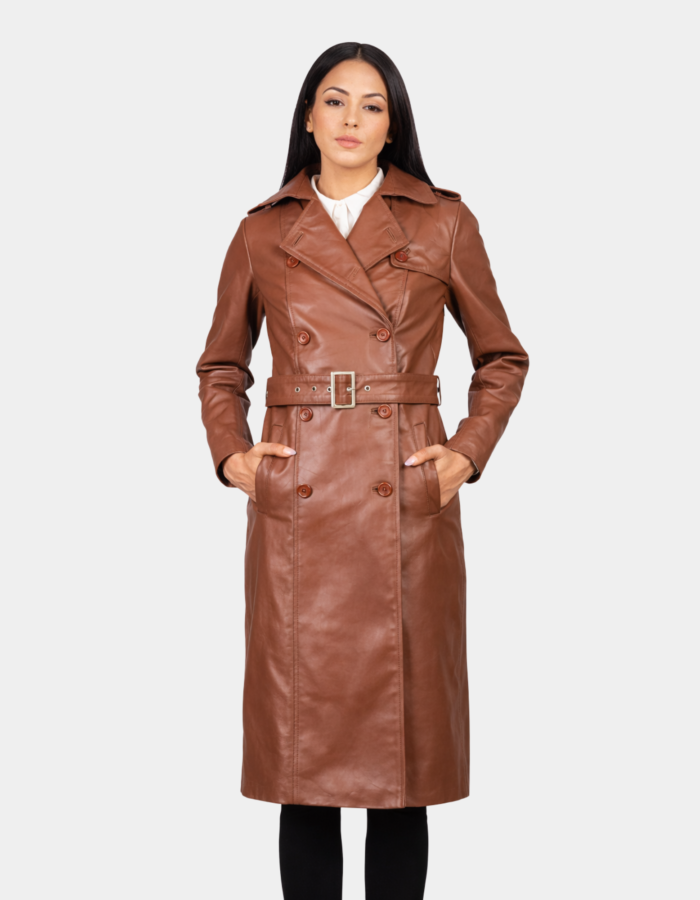 Alice Brown Double Breasted Leather Coat - Leather Clan
