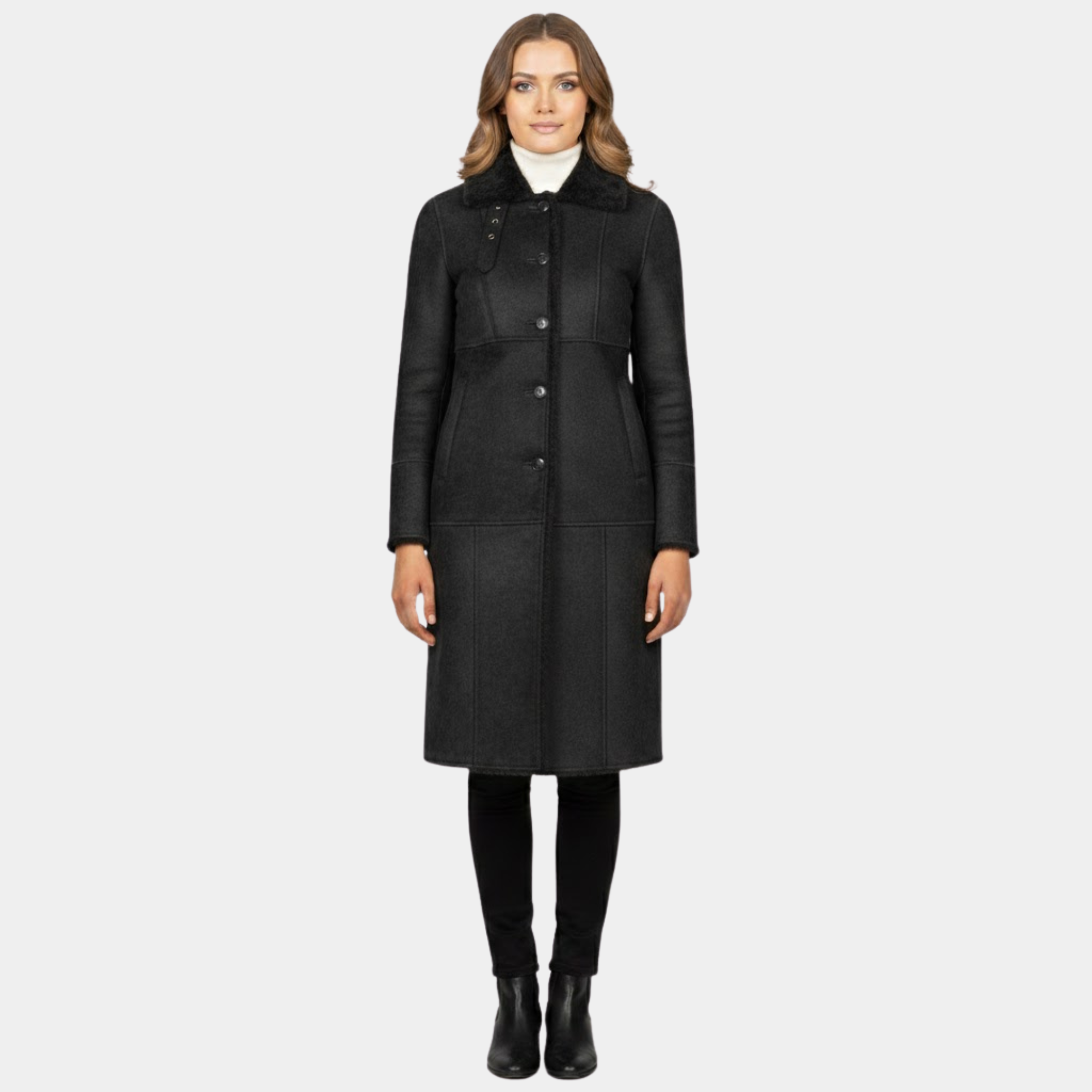 Alina Shearling Black Leather Coat - Leather Clan