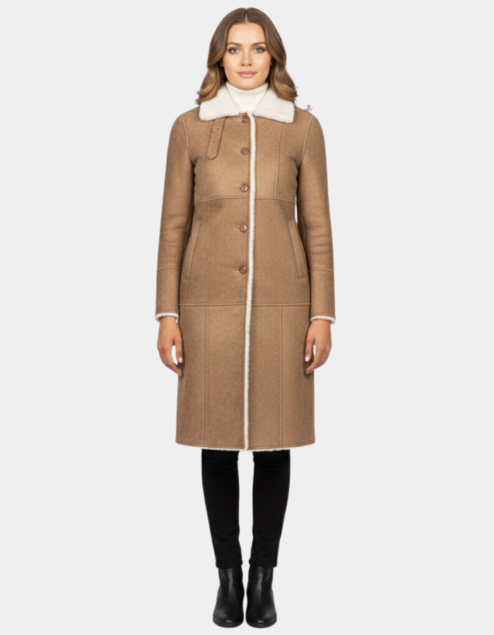 Alina Shearling Brown Leather Coat - Leather Clan