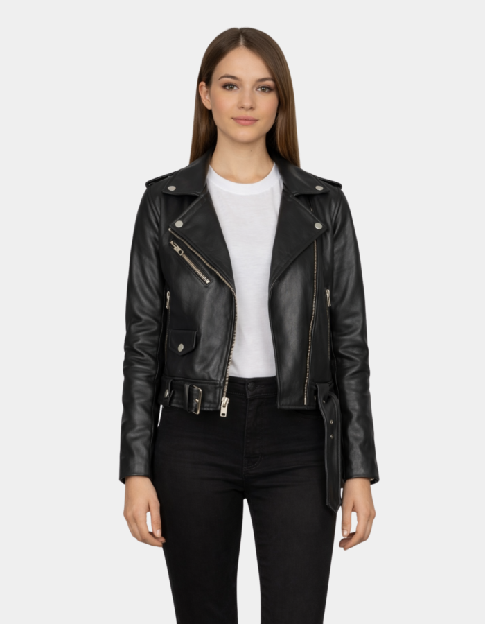 Alison Black Leather Biker Jacket - Leather Clan