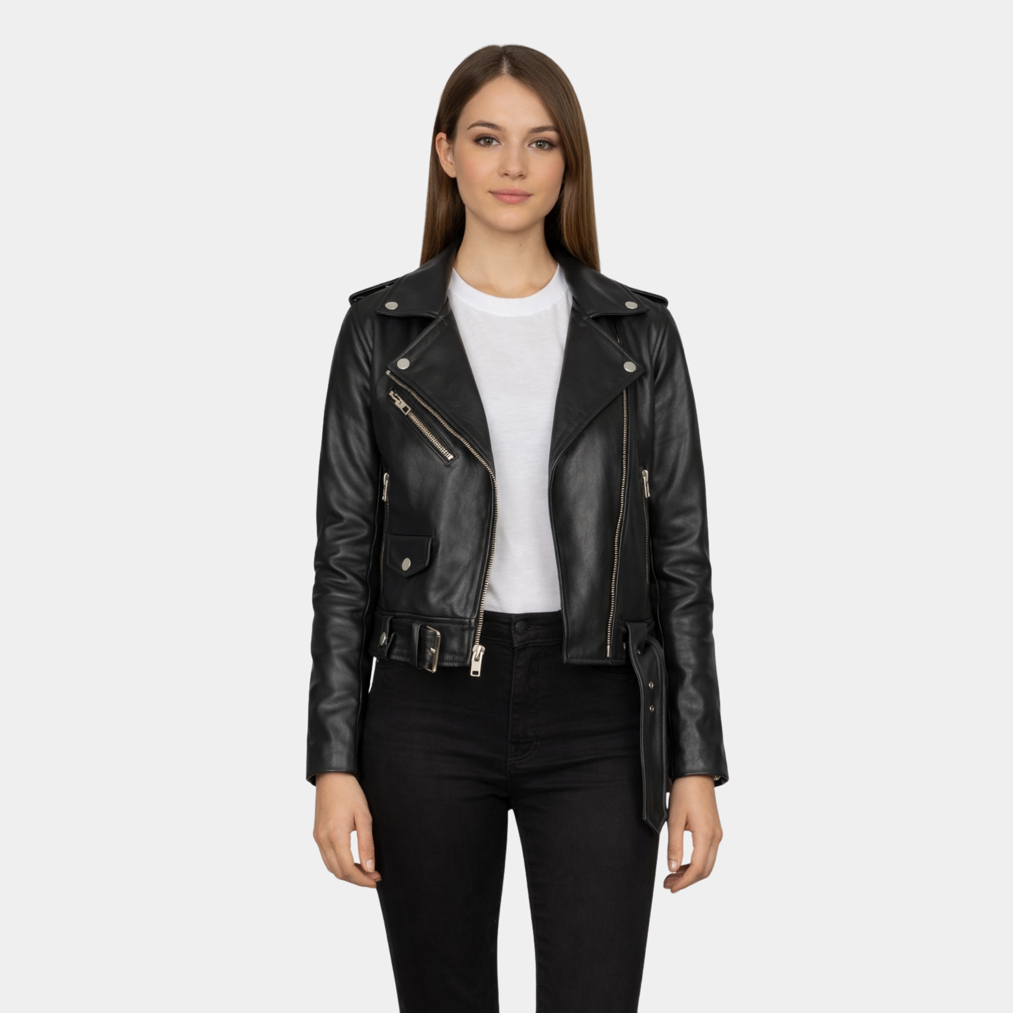 Alison Black Leather Biker Jacket - Leather Clan