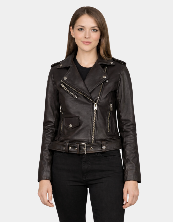 Alison Brown Leather Biker Jacket - Leather Clan
