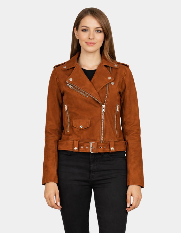 Alison Brown Suede Biker Jacket - Leather Clan