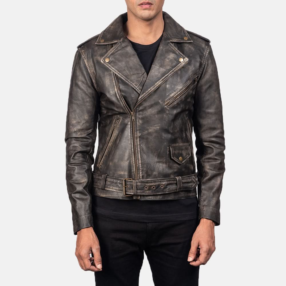 Allaric Alley Distressed Brown Leather Biker Jacket - Image 3