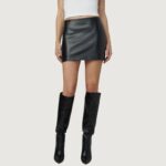 Velvet Edge Faux Leather Mini Skirt