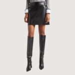 Edge Line Side Button Faux Leather Skirt