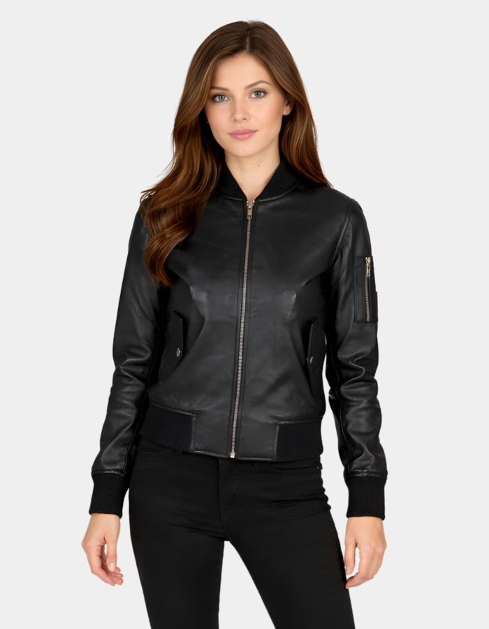 Ava Ma-1 Black Leather Bomber Jacket - Leather Clan