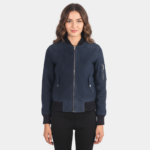 Ava Ma-1 Blue Suede Bomber Jacket - Leather Clan
