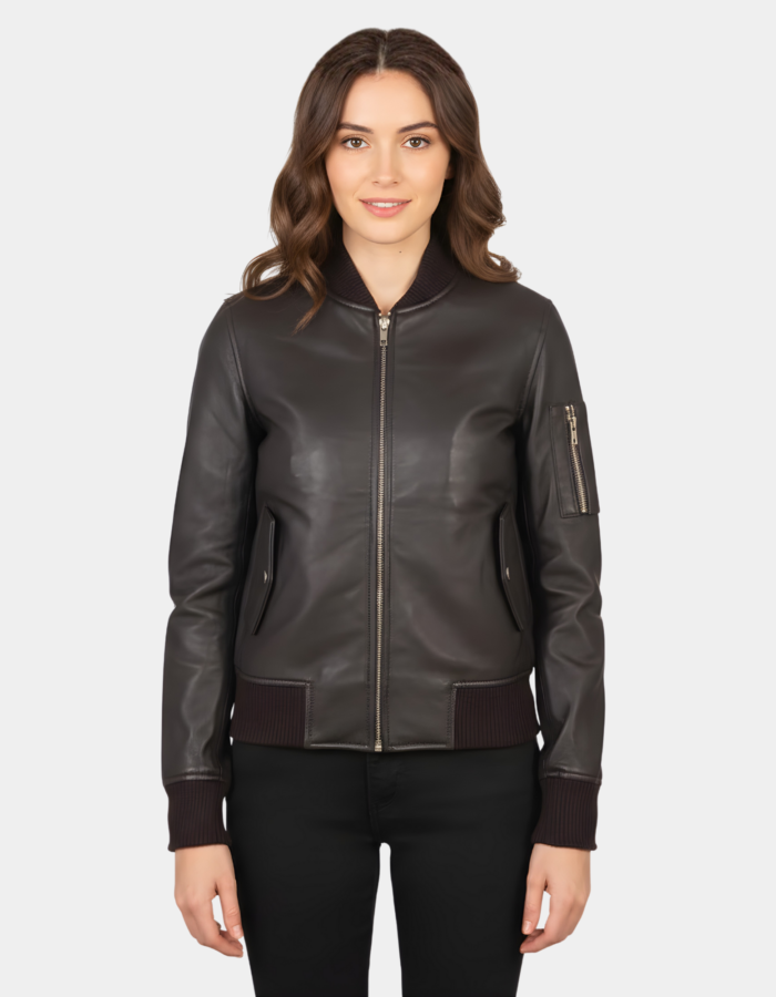 Ava Ma-1 Brown Leather Bomber Jacket - Leather Clan