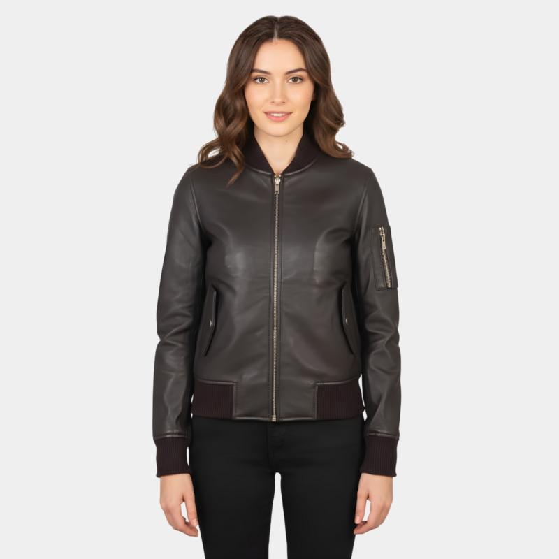 Ava Ma-1 Brown Leather Bomber Jacket - Leather Clan