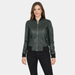 Ava Ma-1 Green Leather Bomber Jacket - Leather Clan