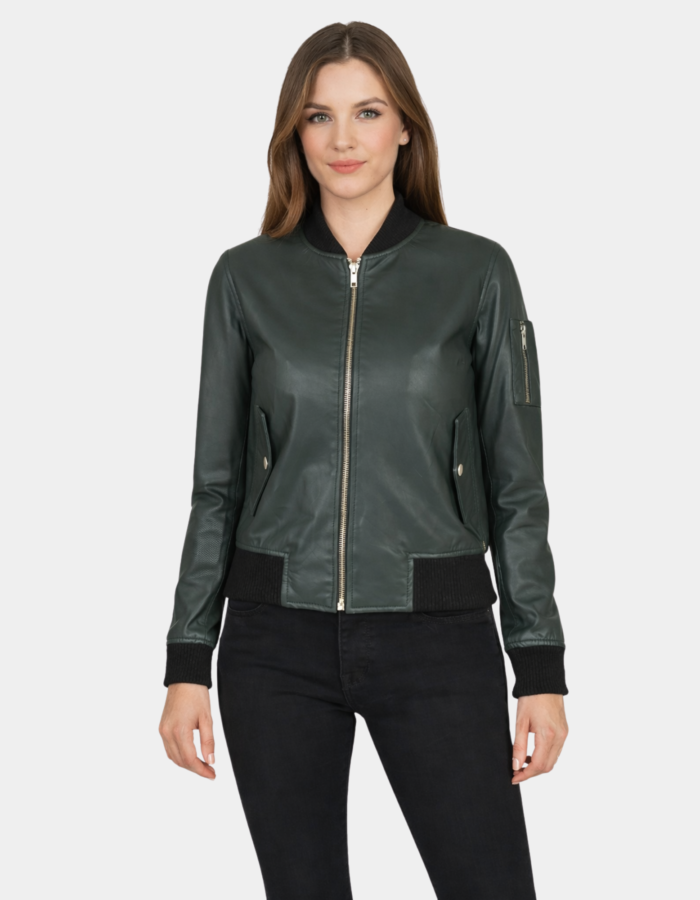 Ava Ma-1 Green Leather Bomber Jacket - Leather Clan