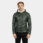 Baston Green Hooded Leather Bomber Jacket