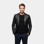 Black Stretch Leather Blazer