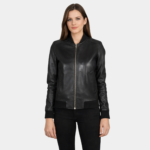Bliss Black Leather Bomber Jacket - Leather Clan