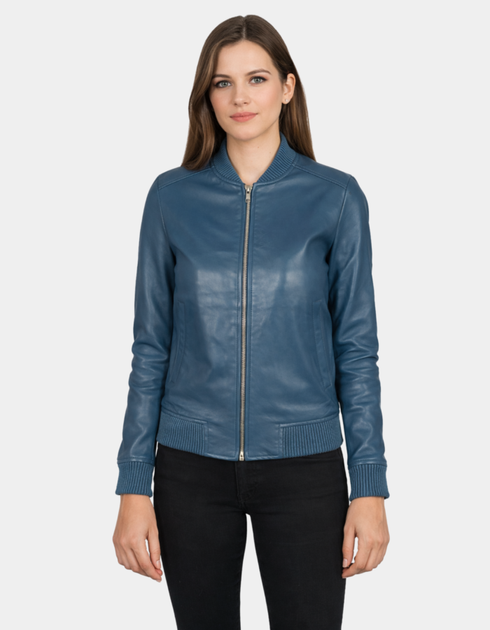 Bliss Blue Leather Bomber Jacket - Leather Clan