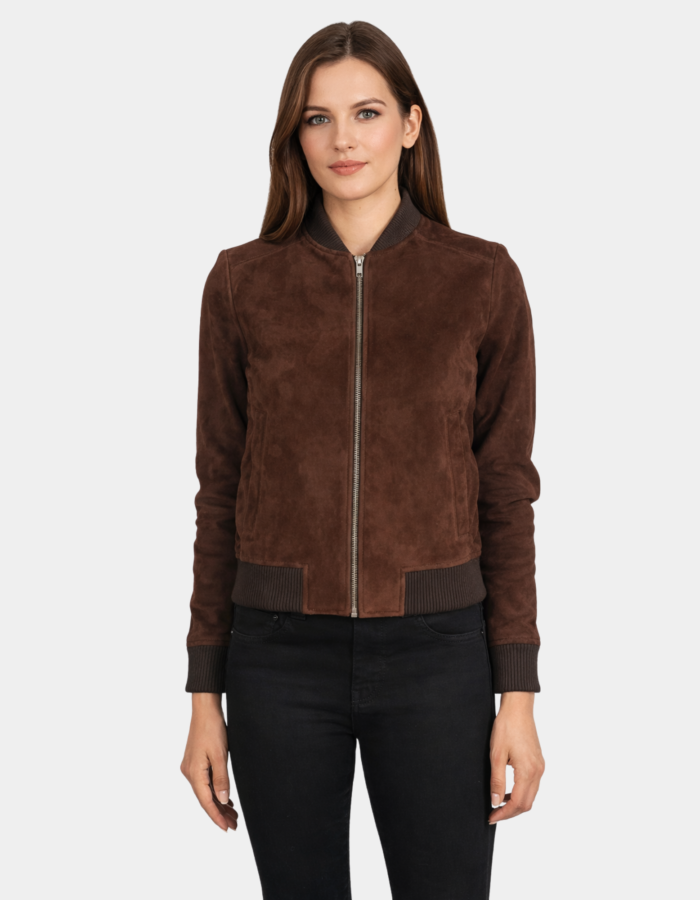 Bliss Brown Suede Bomber Jacket - Leather Clan