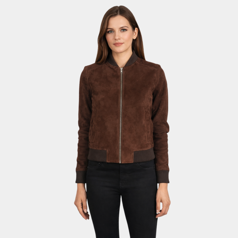 Bliss Brown Suede Bomber Jacket - Leather Clan