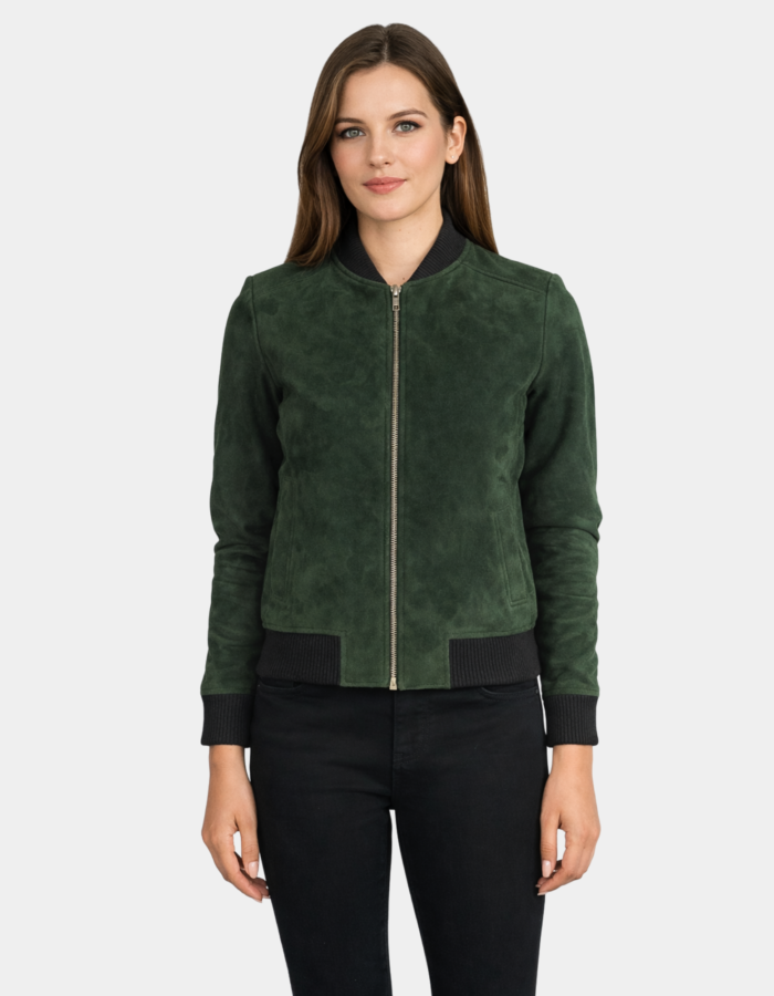 Bliss Green Suede Bomber Jacket - Leather Clan