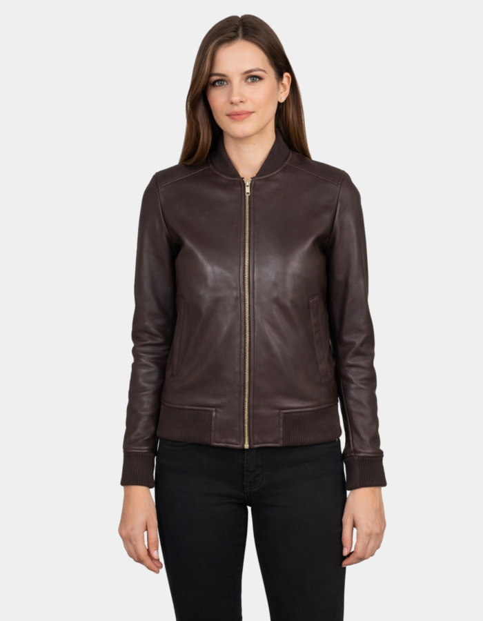 Bliss Maroon Leather Bomber Jacket - Leather Clan