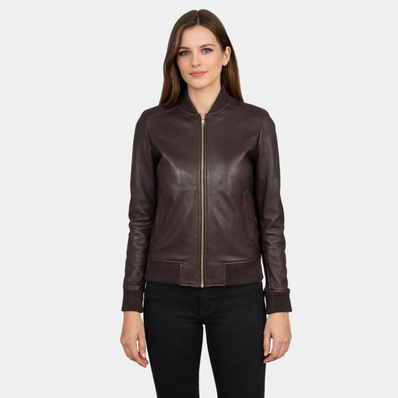 Bliss Maroon Leather Bomber Jacket - Leather Clan